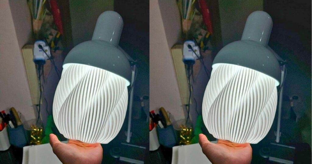 Lampu kamar spiral hasil cetak 3d menggunakan bahan petg