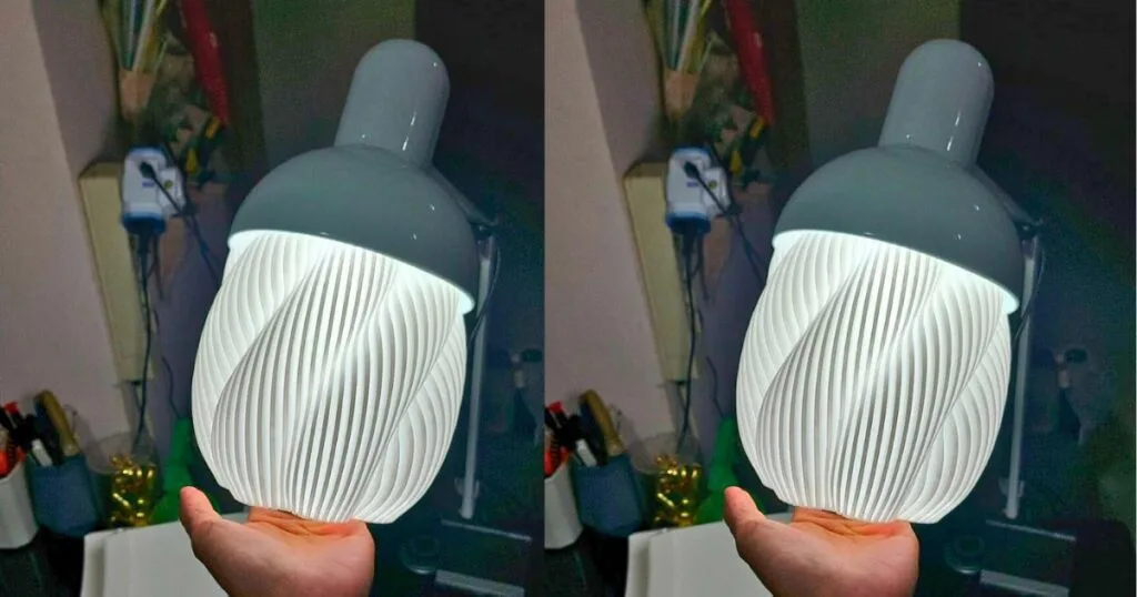 Lampu kamar spiral hasil cetak 3d menggunakan bahan petg