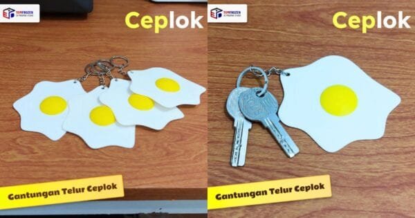 Gantungan kunci telur ceplok contoh hasil jasa cetak produk